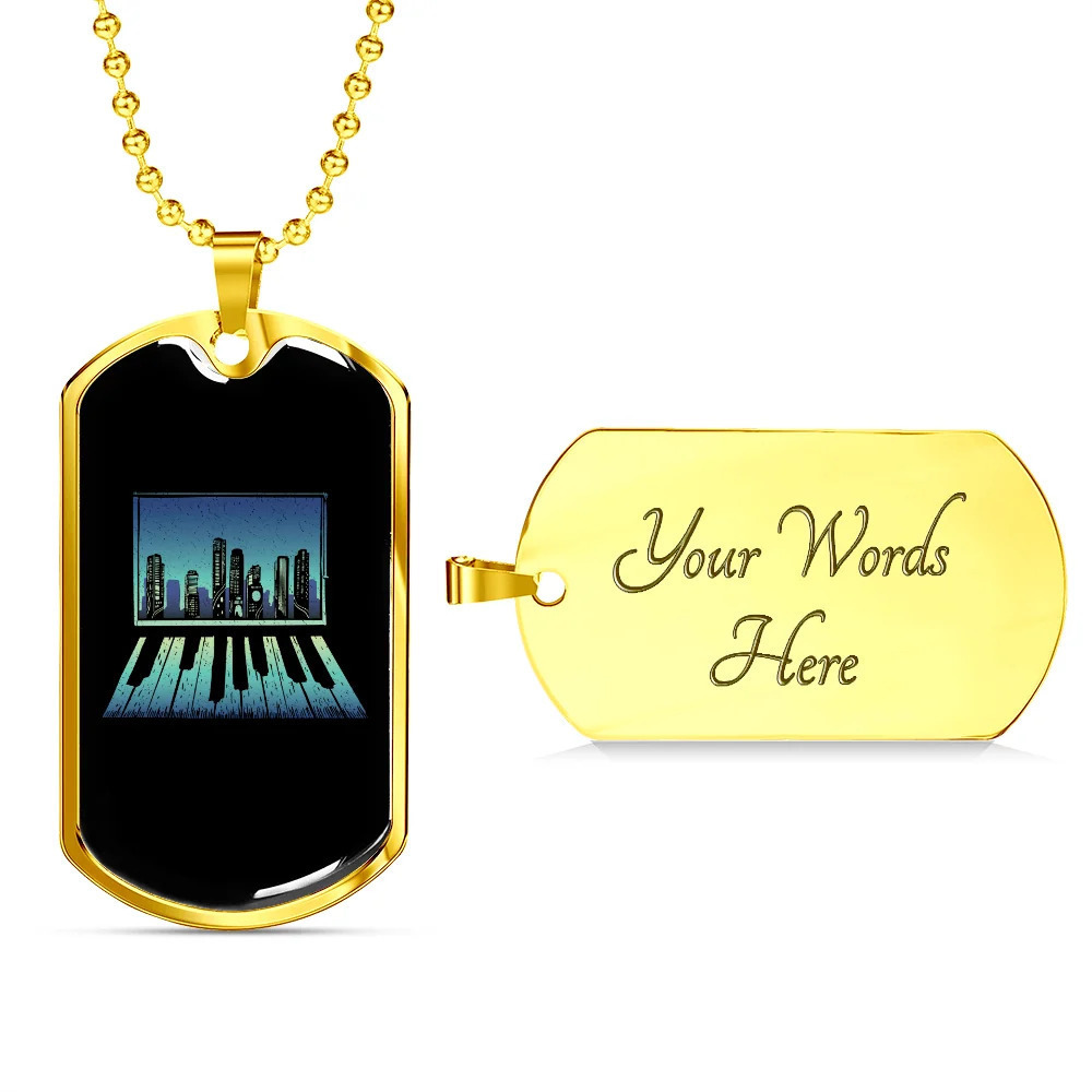 Musician Necklace Piano City Personalized Engraved Gold Dog Tag Necklace Custom